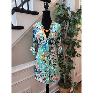 Bebe Shirt Dress Womens Medium Multicolor Button Front Long Sleeve Casual Chic